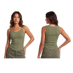 Summer Women's Solid Ribbed Tank Tops Stylish Sleeveless U Neck Camisole with Metal Buckle Straps Gothic Punk Vest