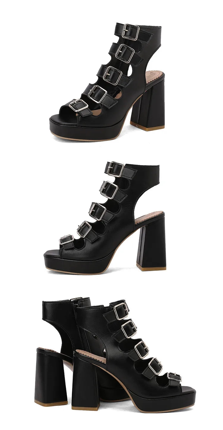NASBAVI Women Sandals High Heels Summer Fashion Ankle Buckle Strap Female Gladiator Sandals Platform Shoes Block Heels Size 45