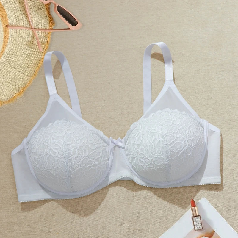 BEAUWEAR Women Plus Size Lace Full Cup Thin Molded Cup Bra With Wire Elegant Lingerie 38C 38D 40C 40D 42C 42D 44C 44D-R209