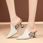 High heel, slippers women 2026 patent leather temperament, fashionable toe sandals women outdoor wear,