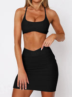 Phantasy Yoga Set Sleeveless Halter Crop Top High Elastic Skirt Sports Suit Sexy Yoga Short Skirt Casual Sports Style Vestido