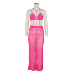 DEKA Beach Cover Up High Split Crochet Knitted Tunic Beach Dress Beach Wear Beachwear Women Long Knit Hollow Tassels Skirt Suit
