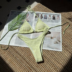 Sexy Knitted Hollow Handmade Crochet Bikini Set Women Pink Bandage Criss Cross Micro Swimsuit Bathng Suit Thong Swimwear
