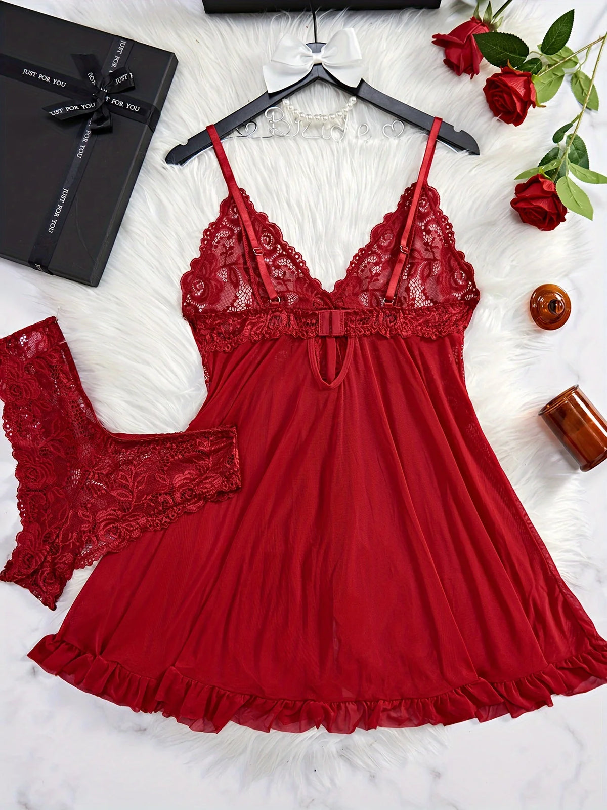 Lace Lingerie Set Women's Sexy Babydoll Chemise Romantic Ruffle Nightgown Delicate Panty Set New Hot Fashion Gift Luxuriou