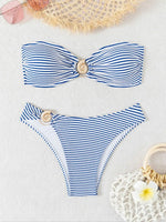 Bikini Fashion Sexy Slim Fit Two-piece Set with Personalized Stripe Beautiful Split Swimsuit for Women Bikini Strapless Swimwear