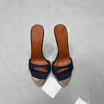Denim Women Slippers Metal Decoration Pointed Toe Mules Shoes Women Super-high Heel Gladiator Sandals Sexy Luxury Women's Shoes