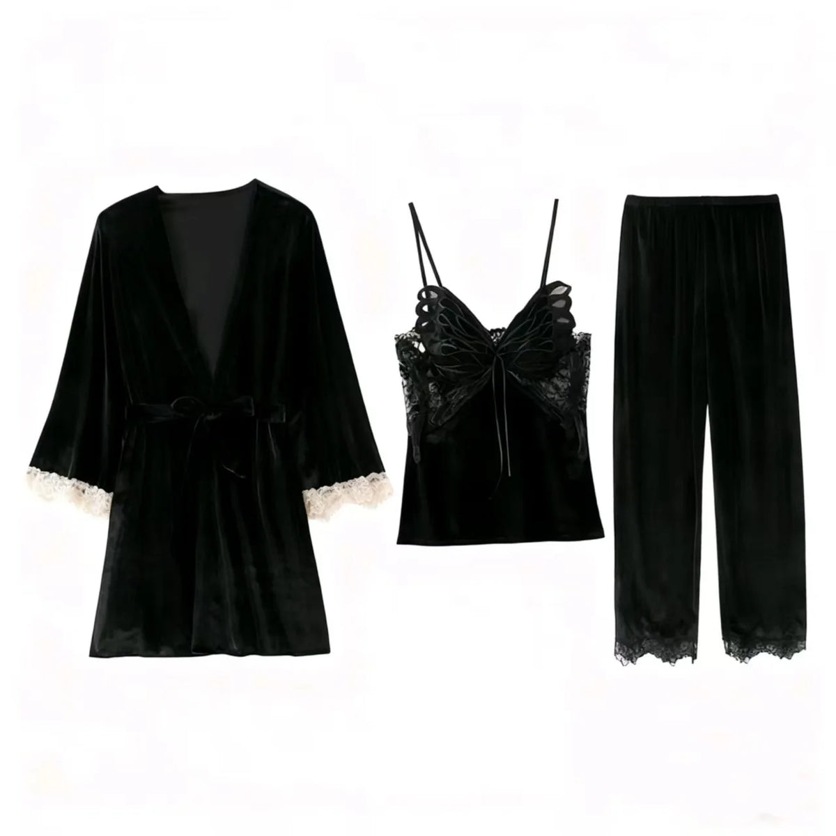 Sexy Butterfly Backless Velvet Sleepwear Set Women's Home Clothes V-neck Long Sleeve Pants Comfortable Mid-weight 2025 New