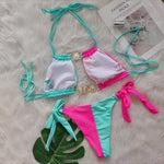 DEKA Neck Rhinestones Bikini Set Patchwork Swimsuit Women's Diamond Swimwear Push Up Female Beach Swimming Wear Bathing Suits