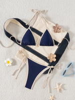2026 New Arrival Sexy Bikini Set Women's Two Piece Swimsuit with Color Blocking Edge Tie Side Cross Back Swimwear for Beach Pool