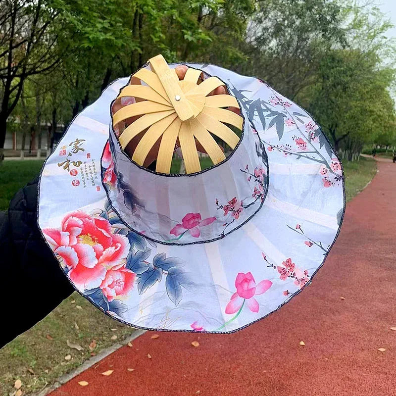 Multi-functional Travel Wide Brim Fan Sun Hats Foldable Bamboo Fan Hat Summer Sunshade Anti-squat Caps Fashion