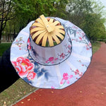 Multi-functional Travel Wide Brim Fan Sun Hats Foldable Bamboo Fan Hat Summer Sunshade Anti-squat Caps Fashion