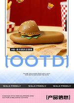 CartoonCutesy3D Sesame Burger Slippers for Women, Summer Outdoor & Home Wear, Anti-Slip Thick Soles, Flat Back Slides,Flip Flops