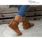 Vintage Women Boots Suede Ankle Boots Fringe Women Shoes Winter Boots Women Side Zipper Casual Shoes Ladies Snow Boot