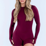 Gym Bodysuit Long Sleeve One Piece Women Hollow Back Bodycon Yoga Fitness Slim Fit Running Workout Backless Sports Jumpsuit