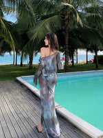 Korean Swimsuit 2025 Women Sexy Black Tie Dye Long Sleeve Cover UpLong Skirt 4 Piece Bikini Set Bathing Suit Vacation Swimwear