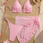 DEKA Lace Ruffled Swimwear Women Bikinis Set Backless Lace Up Bathing Suit Sexy Thongs Split Swimsuit Summer Beach Mini Skirt