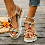 Fashion T-Strap Platform SandalsWomen New Mix Color Elastic Band Wedge Sandals Woman Summer Daily Open Toe Sandalias Female