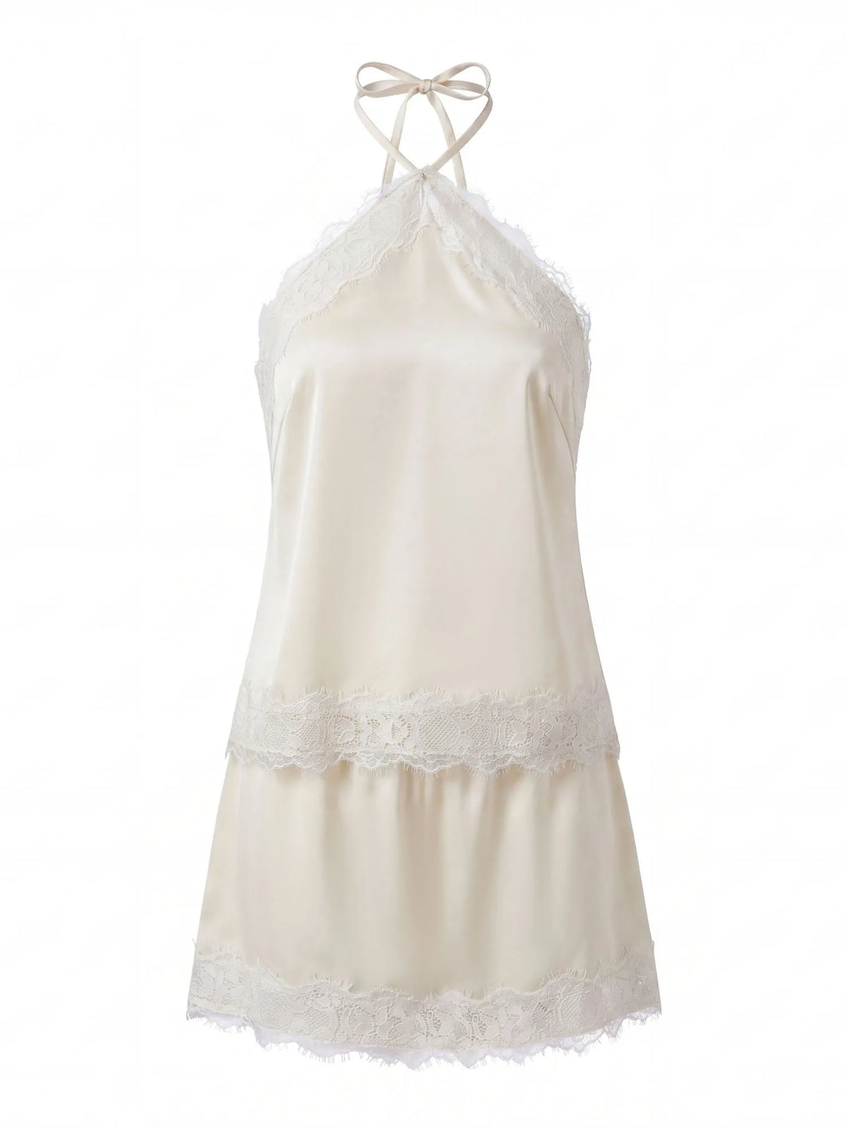 Women's Summer Satin Skirt Outfits Lace Trim Sleeveless Halter Camisole Tops with Mini Skirt 2 Piece Sets Retro Daily Date Wear