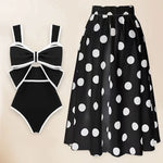 2024 Black White Retro One Piece Swimsuit Women Bow Tie Swimwear with Skirt Sexy Bathing Suit Monokini Beach Bodysuit Beach Wear
