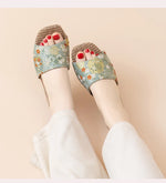 Breathable Indoor Linen Slippers For Women Men Home Floor Shoes Chinese Style Emrobidery Anti-slip Couples House Bedroom Slides