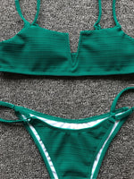 Sexy Micro Bikini Swimwear Women 2025 Solid Green Swimsuit V Neck Push Up Bandage Thong Swimming Suit Bathing Suit Mini Bikinis