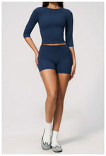 Yoga Sets Women Half Sleeve O Neck Slim Sports T Shirts High Waist Short Fitness Suit Outdoor Gym Running Workout Tracksuit