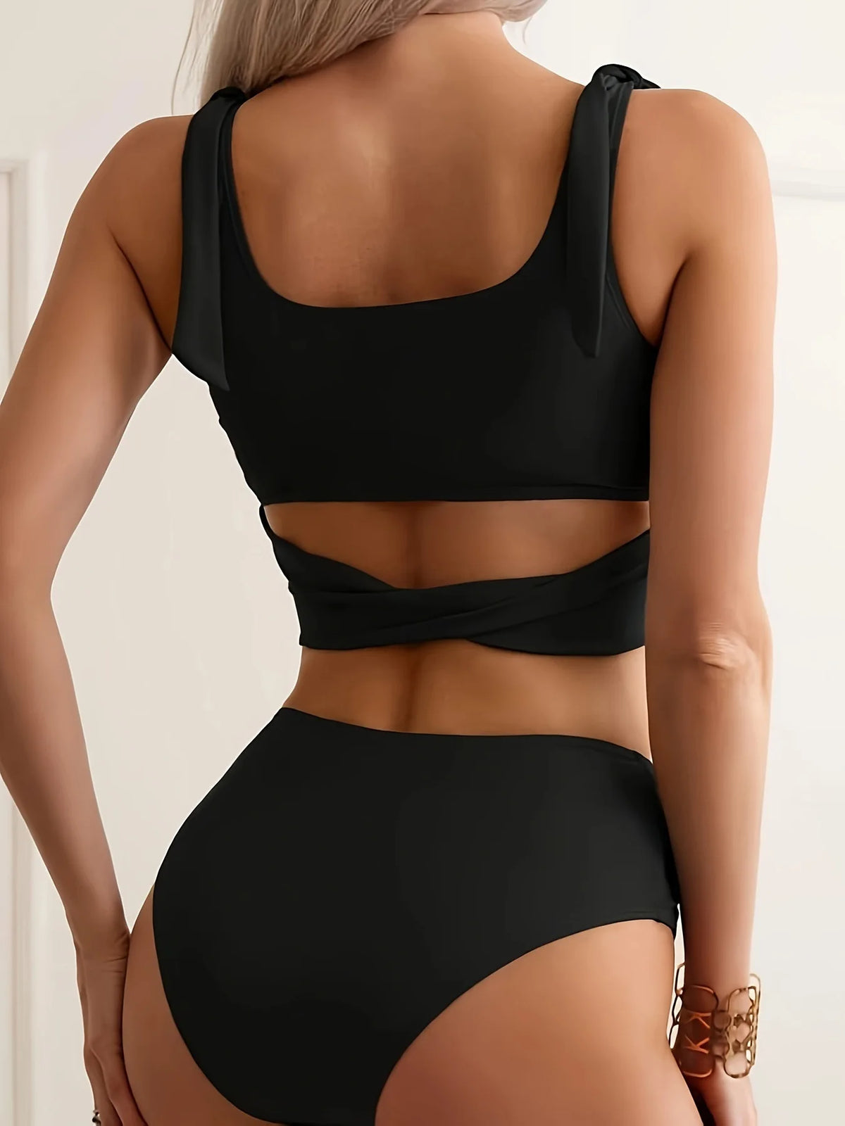 Women Sexy Black Bikini Set Push Up Bathing Suits Swimwear Tie High Waist Swimsuit Two Pieces Swimming Suit Beachwear Biquini