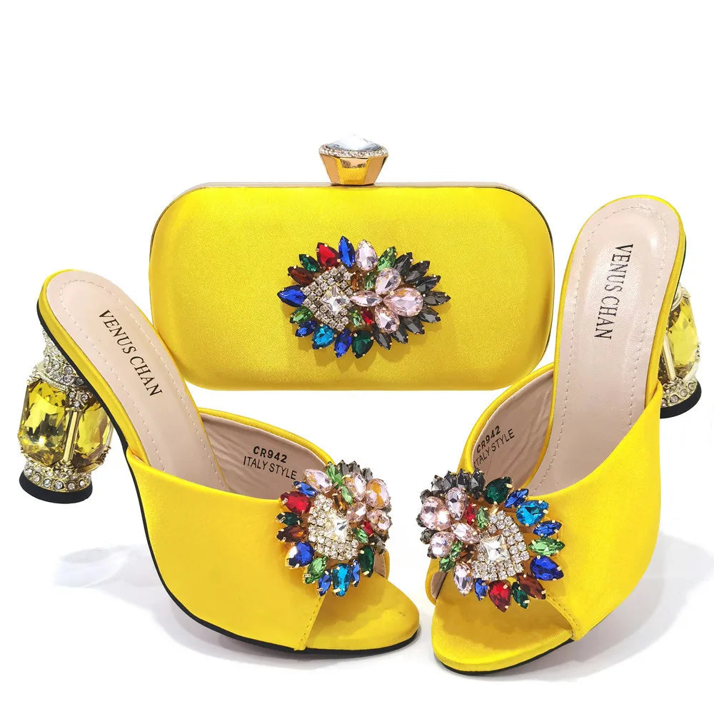 Doershownew Italian blue Shoes And Bag Sets For Evening Party With Stones Italian Leather Handbags Match Bags! HSD1-35