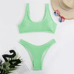 8 Colors High Cut Wrinkled Crinkled Bikini Female Swimsuit Two-Pieces Bikini Set Women Swimwear Bather Bathing Suit Swim V3461C