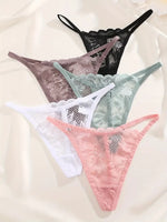 4PCS Sexy Hollow Out Lace Women Lingerie Underpants Female Lace Transparent G-string Thong Low Waist Female Soft Intimates S-XL