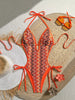 New Sexy Orange Stripe One Piece Swimsuit 2026 Women V Neck Hollow Out Backless Thong Bikini Beach Holiday Bathing Suit Swimwear