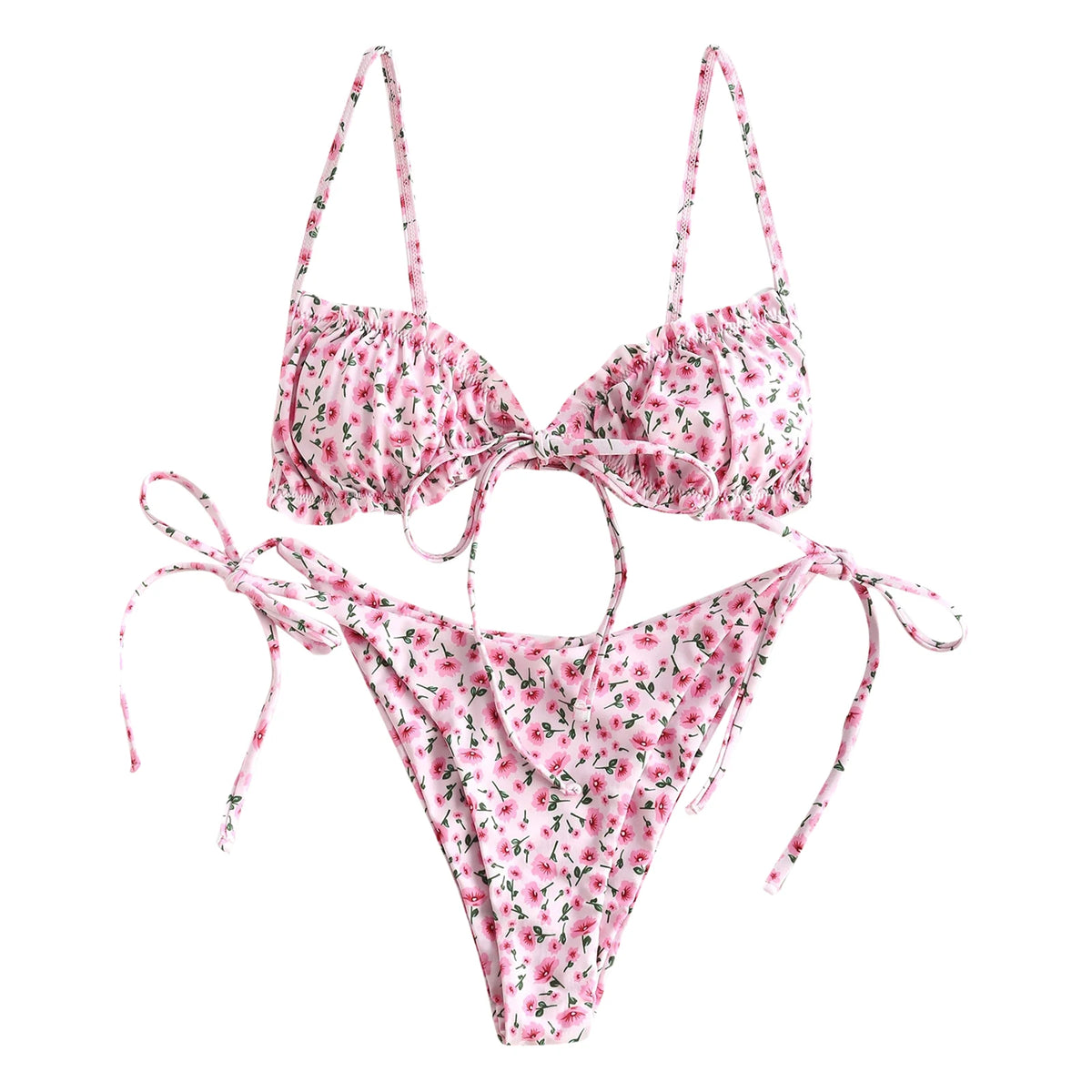 Trendy Women s Two-Piece Swimsuit Stylish Floral Butterfly Geometric Camouflage Print Bikini Set with Lace-Up Back Detail