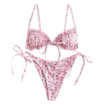 Trendy Women s Two-Piece Swimsuit Stylish Floral Butterfly Geometric Camouflage Print Bikini Set with Lace-Up Back Detail