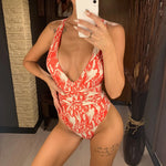 Long Strap Wrap Around Swim Suit For Women Swimwear One Piece Swimsuit Female Bather Snake Print Bathing Suit Beach V852