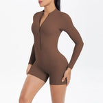 Women's Yoga Jumpsuits Sports Fitness Backless Half Zipper Peach Hip-Lifting Naked Feel Gym Running Workout One-Piece Bodysuits