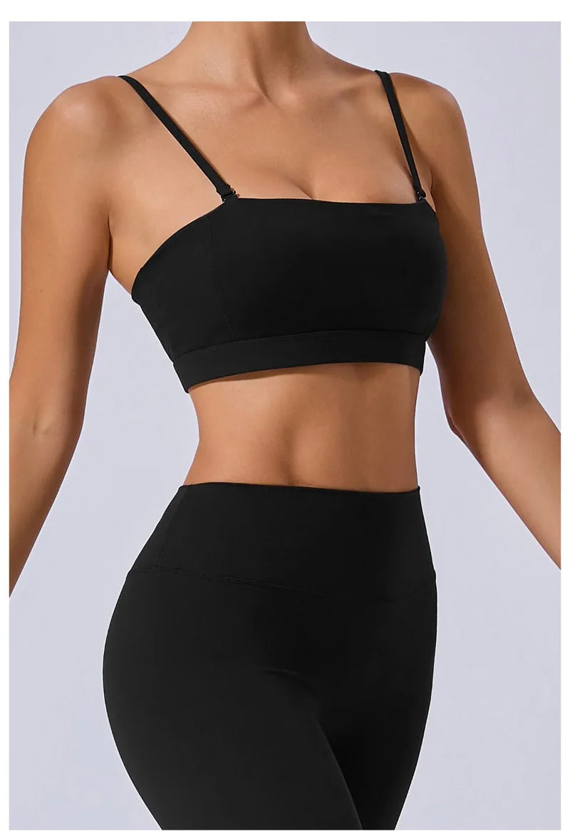 Women Yoga Bra Removable Shoulder Strap Anti-Slip Bra Wrap Chest Dual-Use Sports Yoga Wear Outside Running Fitness Top