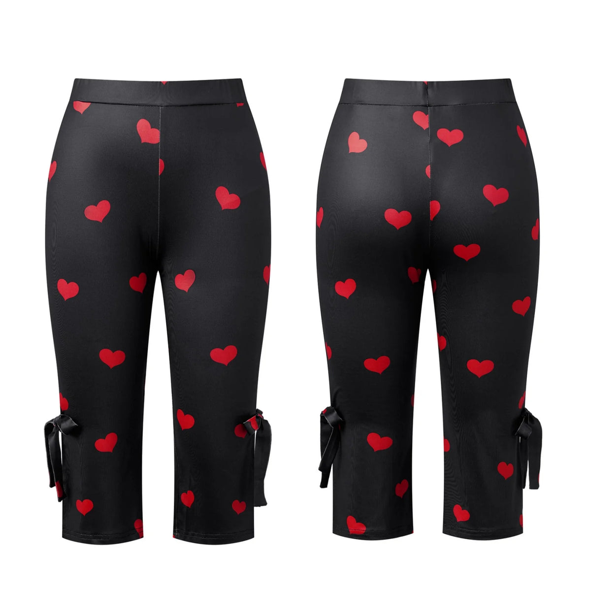 Summer Women Capri Pants with Bows Mid Rise Skinny Side Split Hem Pants Casual Jogging Leggings for Office Daily Street Wear