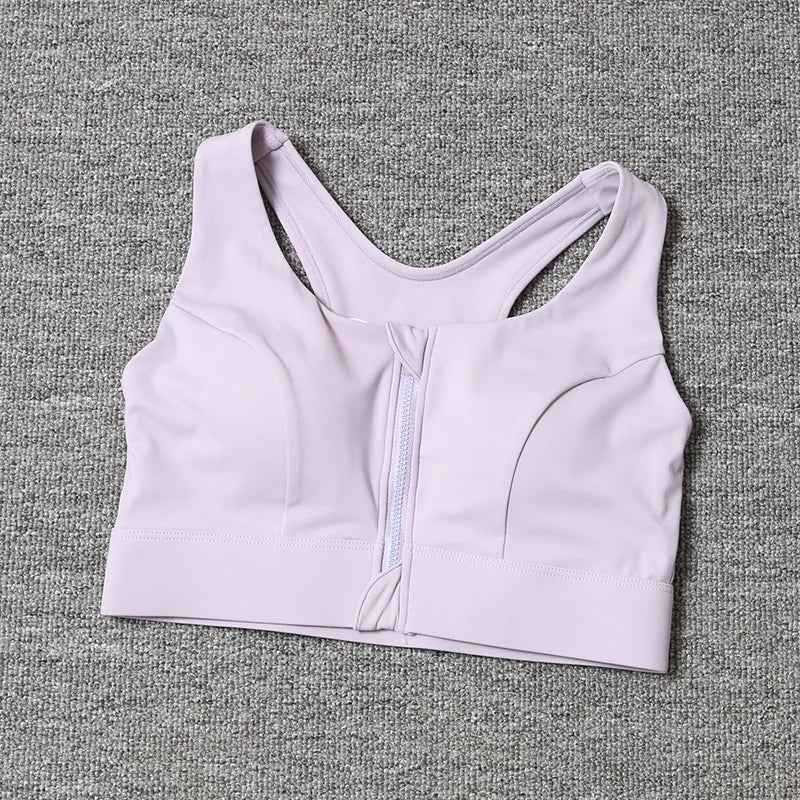 2026 NewFront Zipper Adjustment High Strength Shockproof Gathered Sexy Cross Back Workout Sports Bra For Women