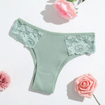 1 Pack Women's Lace Trim Ribbed Cotton Panties Breathable Low-Waist Briefs Sexy Side Lace Lingerie Skin-Friendly Underwear S-L