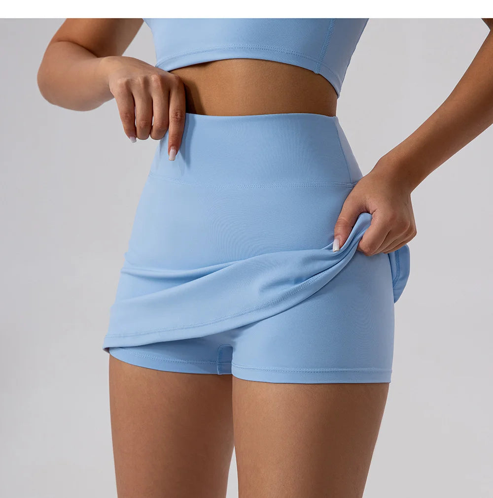 2025 Tennis Skirts Shorts Women Solid Sports Gym High Waist Yoga Fitness Shorts Slim Fit Breathable Running Fitness Mini Skirt