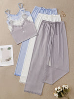 Women Ribbed Pajama Set Lace Trim Cami Top and Pants Sleepwear Soft Breathable Button Front Loungewear
