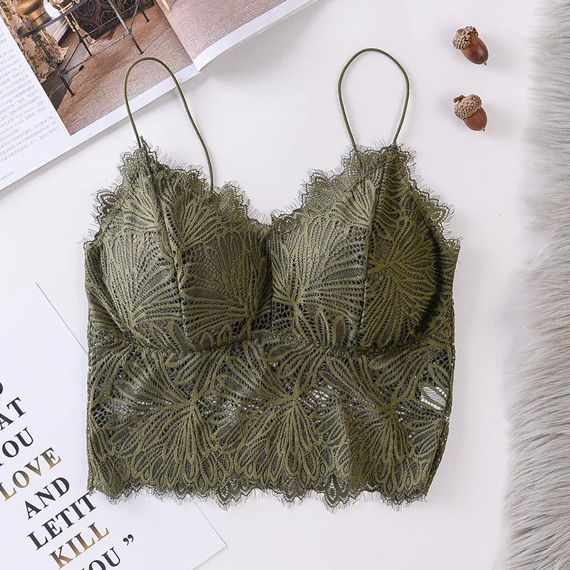 Women Floral Lace Bra Female Underwear Sexy Lingerie Lace Top Removable Pads Non-wire Solid Color Bralette Push-Up Brasieres