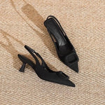 Brand Woman Slingback Shoes FashionSpring New Ladies High Heels Elegant Med Heel Pointed Toe Slip on Sandal Mules