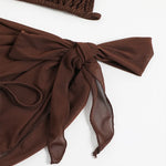 Sexy Solid Brown Bikinis Set Women Ribbed Halter Push Up Mesh Skirt Swimsuit 2024 Mujer Brazilian Bathing Suit Cover Up Swimwear