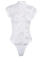 White Sweet Korean Lace Transparent Mesh Flowers Sexy Backless Bandage Top Hot Korean Women Summer Bodysuits Rompers FJ8U