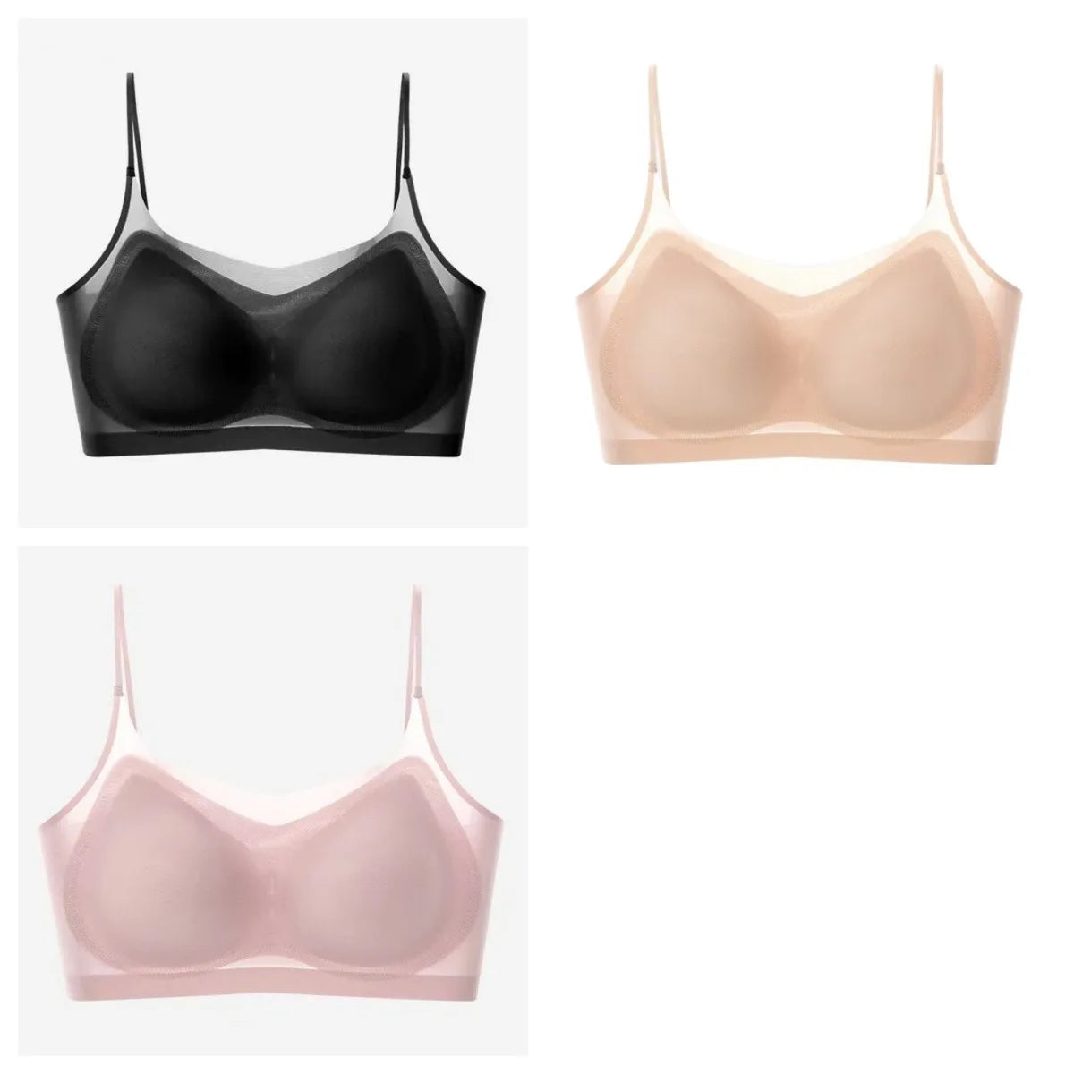 3Pcs/Set Ultra-thin Bras Women Ice Silk Small Chest Underwear Sexy Lingerie Padded Seamless Bra Summer Tube Top