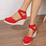 Big Size 43 Comfort Summer Office Lady Platform Shoes Espadrilles Shoes Women Leisure Cross Strap High Heels Wedges Pumps Woman