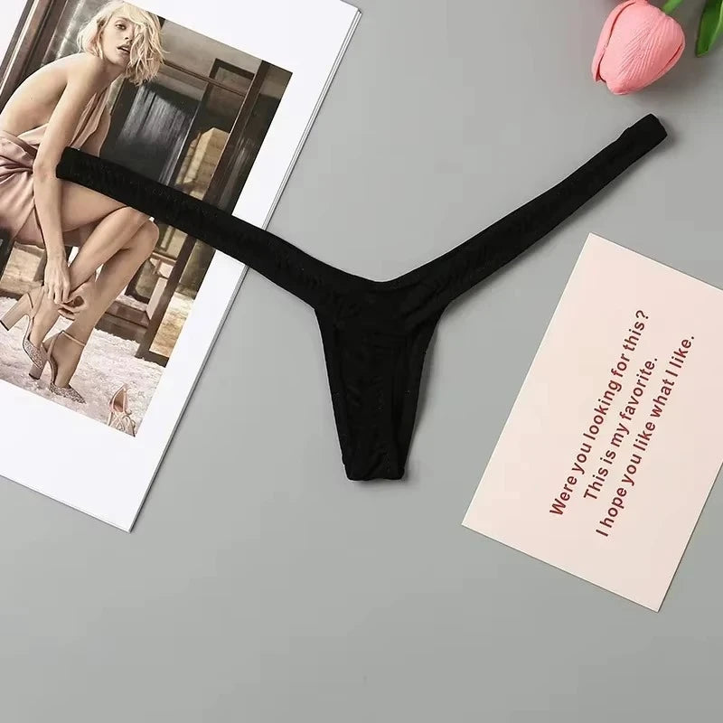 4PCS Thong Sexy Low Waist Mini Panties Deep V Thong Women's Breathable One Line Bikini Bottom Thong Female Panty Women Underwear