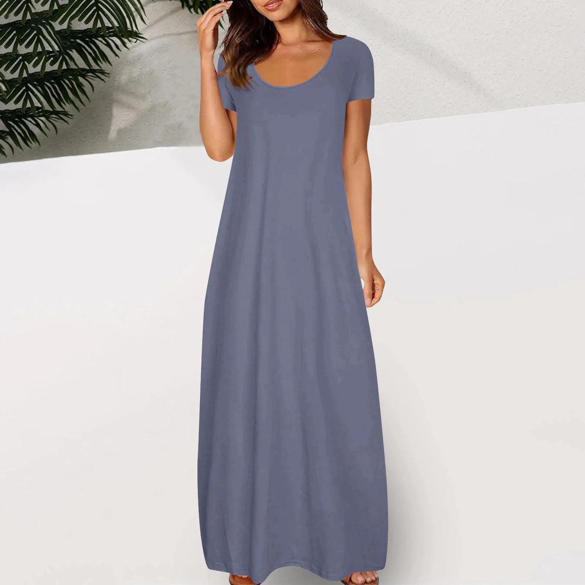 Casual Dresses For Teens Fashion Clothes Women Leisure Solid Color V Neck Short Sleeve Long Dress Casual Loose Sundress 2025