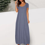 Casual Dresses For Teens Fashion Clothes Women Leisure Solid Color V Neck Short Sleeve Long Dress Casual Loose Sundress 2025